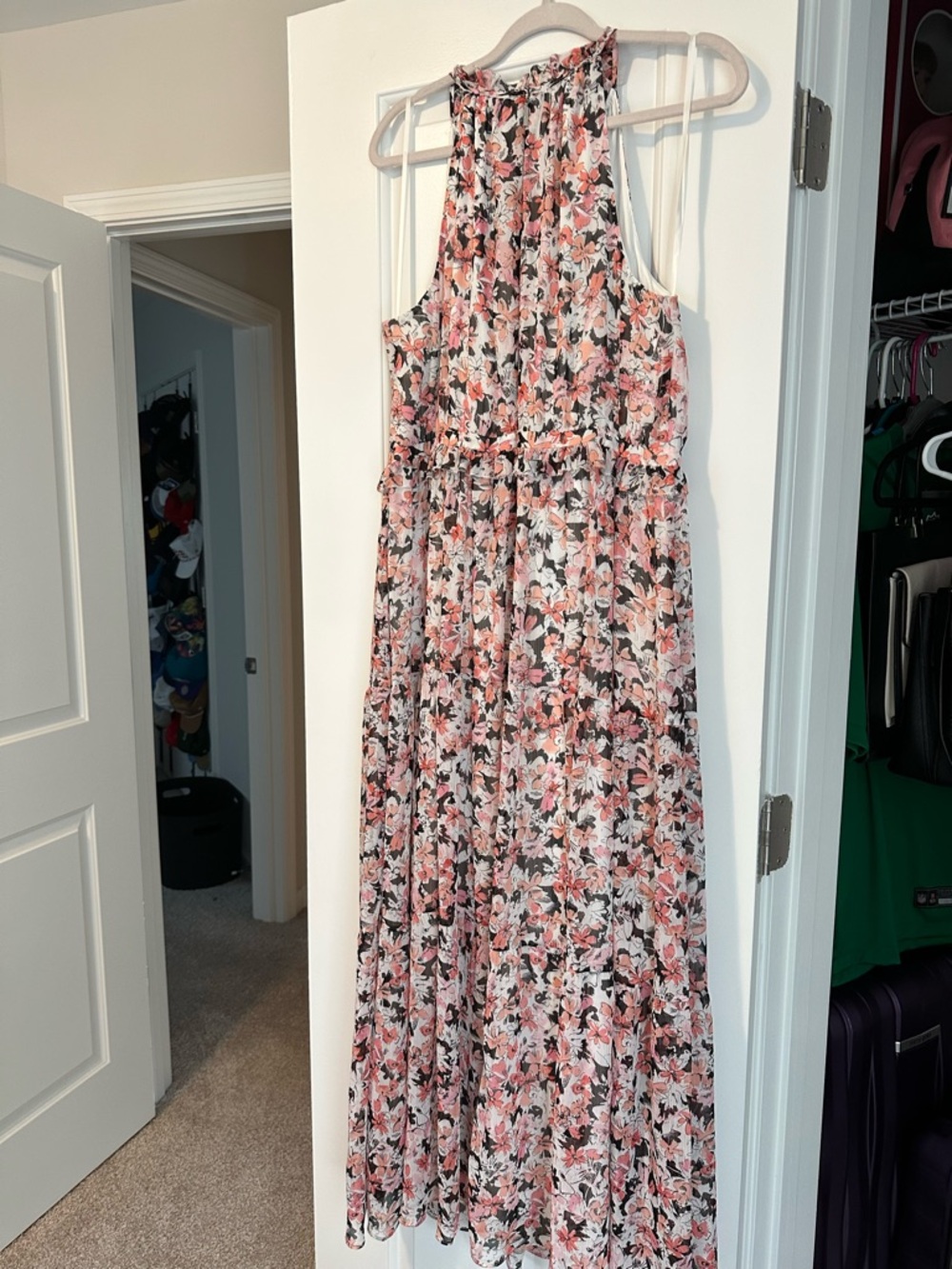 Karl Lagerfeld Pink Multi Floral Halter Maxi Dress